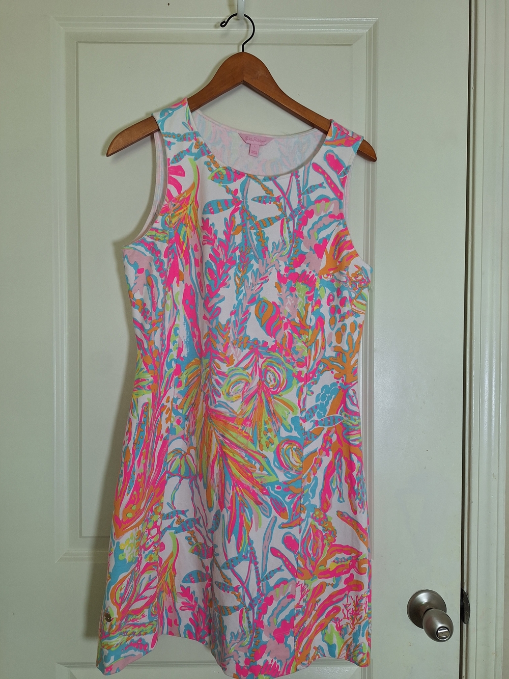 Lilly Pulitzer Scuba To Cuba Whiting Pearl Shift Coral Dress Size L - Picture 3 of 7